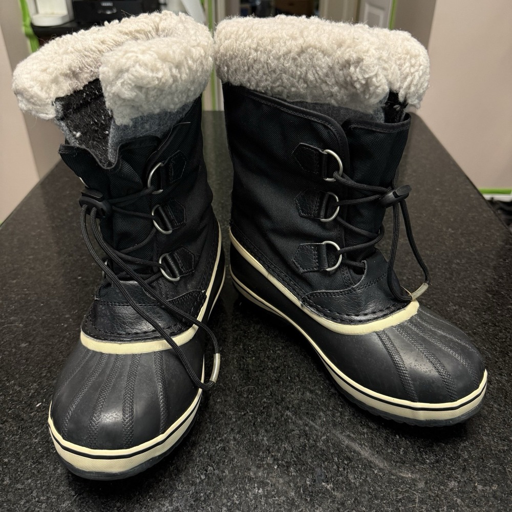 🥾 Sorel Yoot Pac Nylon Winter Snow Boots Youth 6 Womens 7.5 Black WP NY1879-010